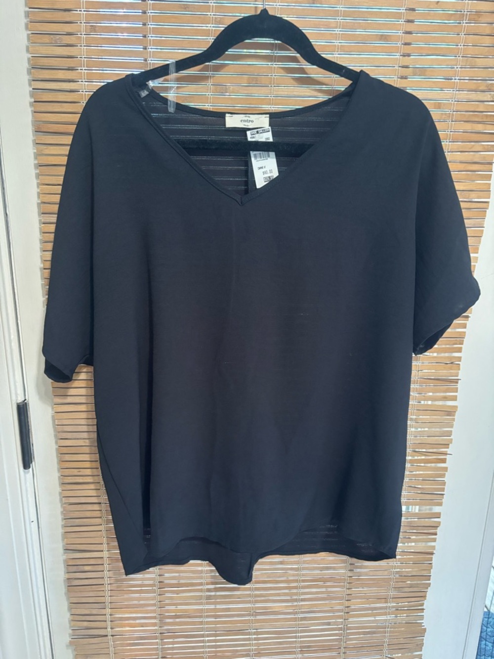 ENTRO Black Bohemian Flowy Blouse Sz Medium Shirt